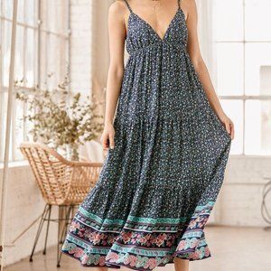Lulu's Navy Blue Floral Print Maxi Dress